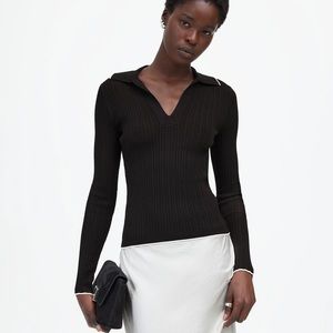 NWT Madewell The Signature Knit Johnny-Collar Sweater in Black